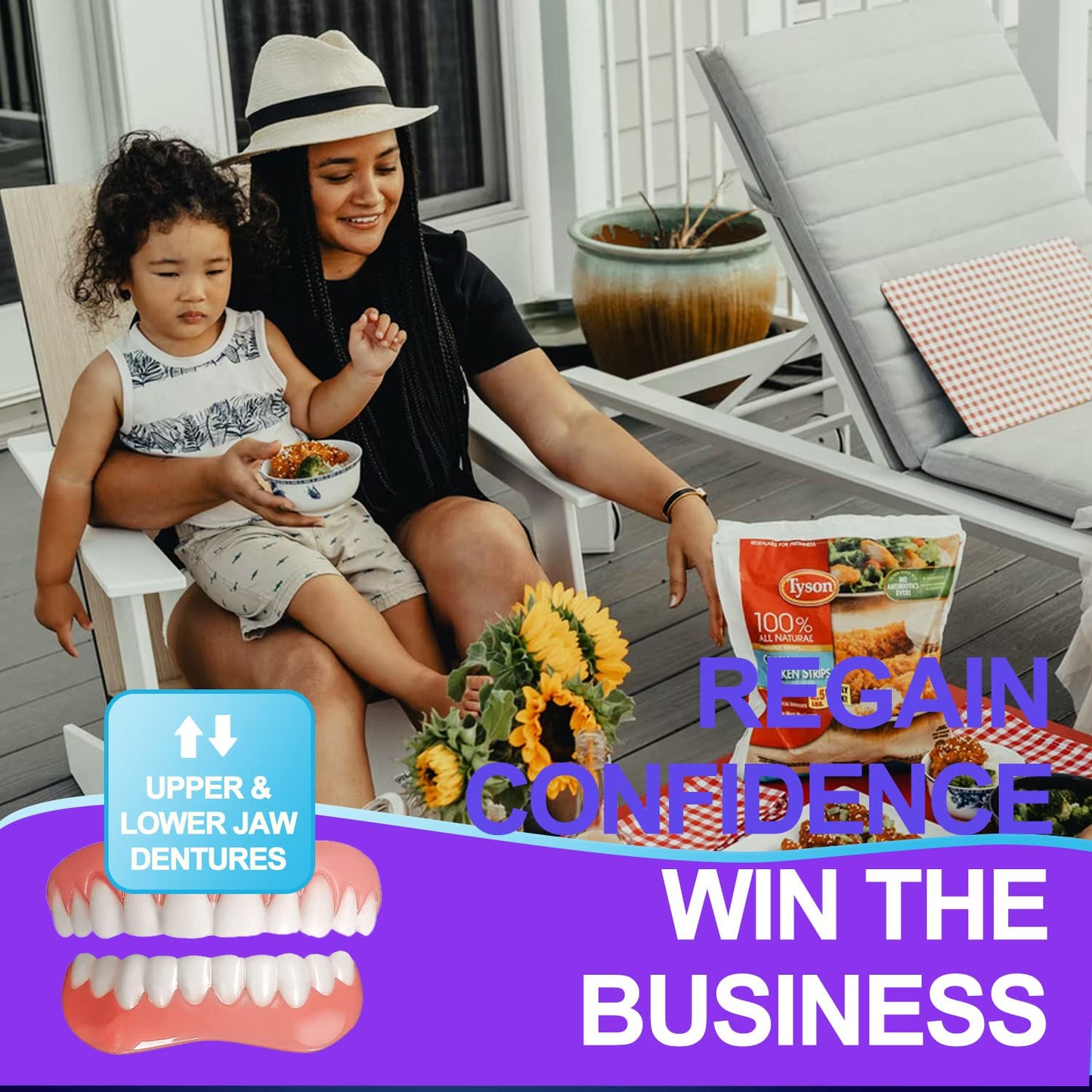 Artificial Teeth, Cosmetic Denture Veneers for Upper and Lower Jaw, Natural Shade Fake Veneer for Temporary Fix Confident Smile - 2 PCS