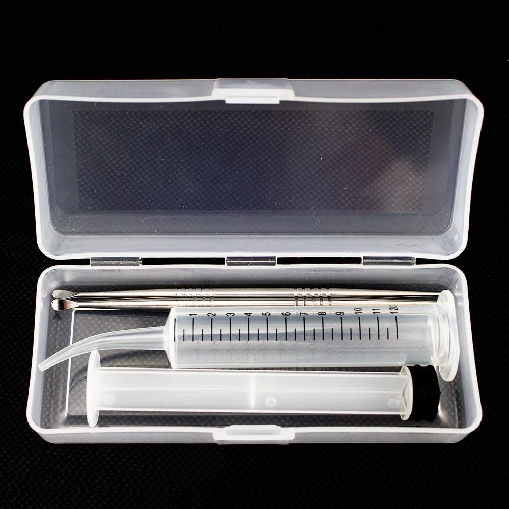 Airgoesin 2 Stainless Steel Tonsil Stone Removal Picks Tonsillolith Premium Tool Oral Cleaner +1 Irrigation Syringe with a Case and a LED Tonsil Remover Tool