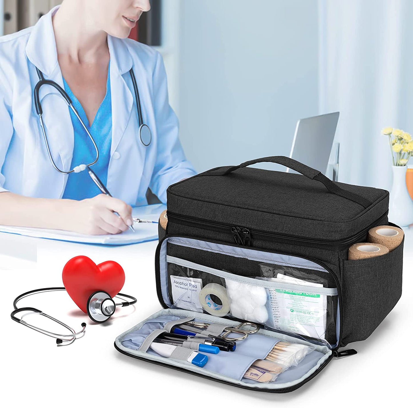 Doctor Medicine Storage Case Bag, Empty, Hospital Clinic or Family First Aid Organizer Case Box for Emergency Medical Kits (Bag Only)