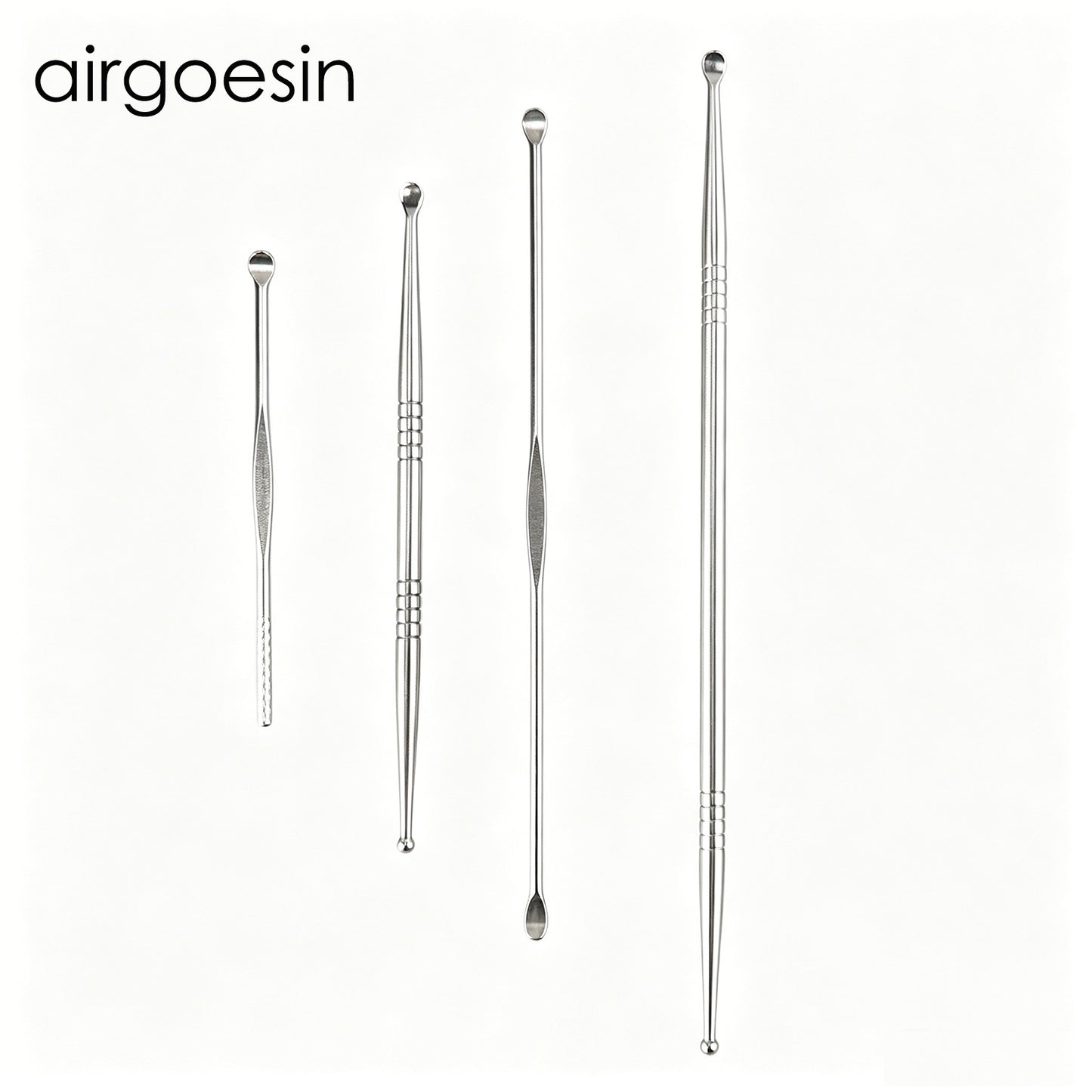 Airgoesin Stainless Steel Ear Wax Removal Tool Set, 4 Pcs Multi-Size Dual End Ear Picks, Professional Ear Spoon Cleaner Kit for Household Adults & Kids Ear Care