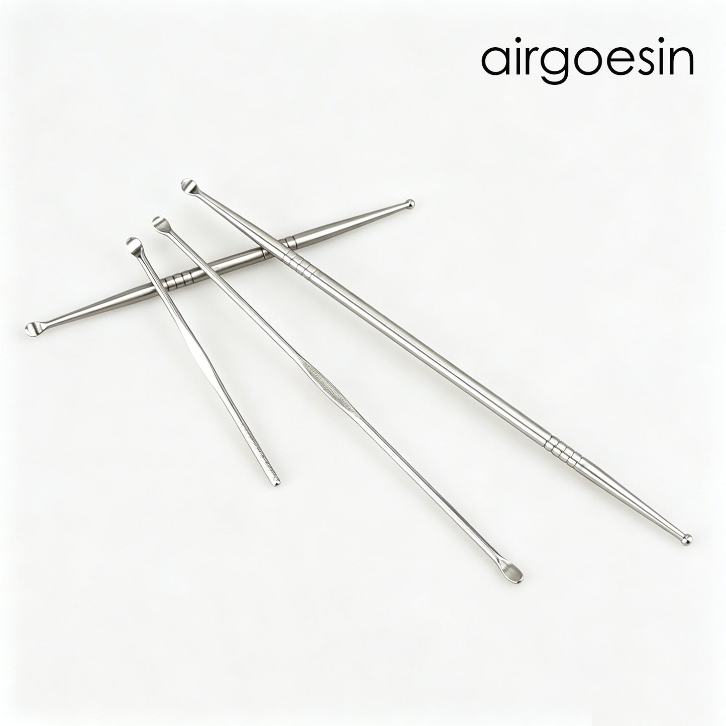 Airgoesin Stainless Steel Ear Wax Removal Tool Set, 4 Pcs Multi-Size Dual End Ear Picks, Professional Ear Spoon Cleaner Kit for Household Adults & Kids Ear Care