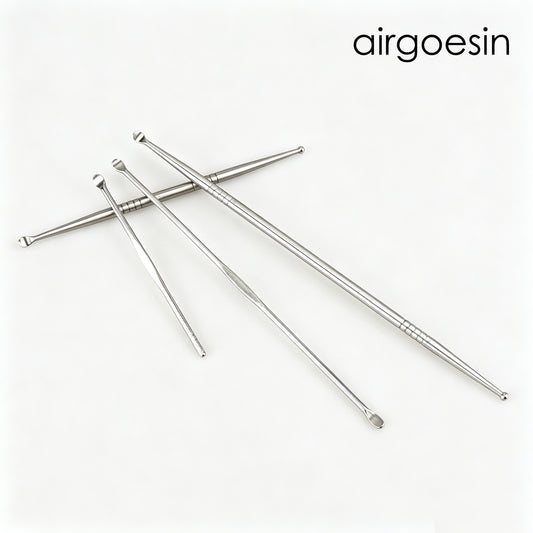 Airgoesin Stainless Steel Ear Wax Removal Tool Set, 4 Pcs Multi-Size Dual End Ear Picks, Professional Ear Spoon Cleaner Kit for Household Adults & Kids Ear Care