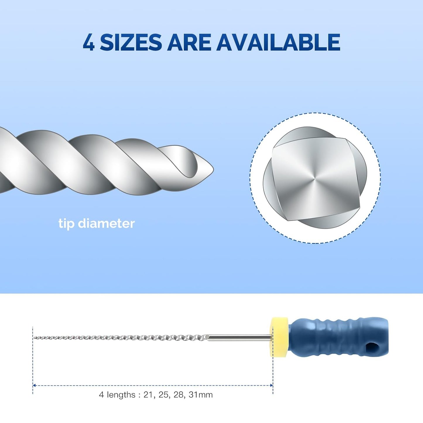 Airgoesin Dental K Files #15-40/21 mm for Endodontic Root Canal, NITI Hand Use K-Files, 6 Pcs/Pack, 1 Pack Total
