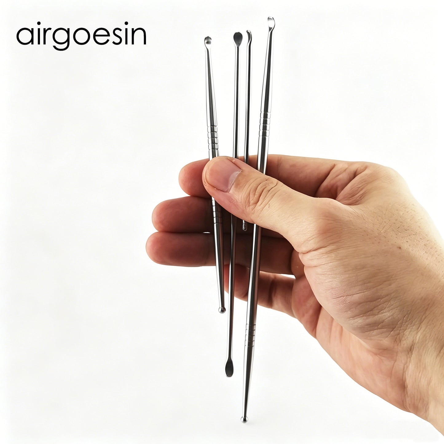 Airgoesin Stainless Steel Ear Wax Removal Tool Set, 4 Pcs Multi-Size Dual End Ear Picks, Professional Ear Spoon Cleaner Kit for Household Adults & Kids Ear Care