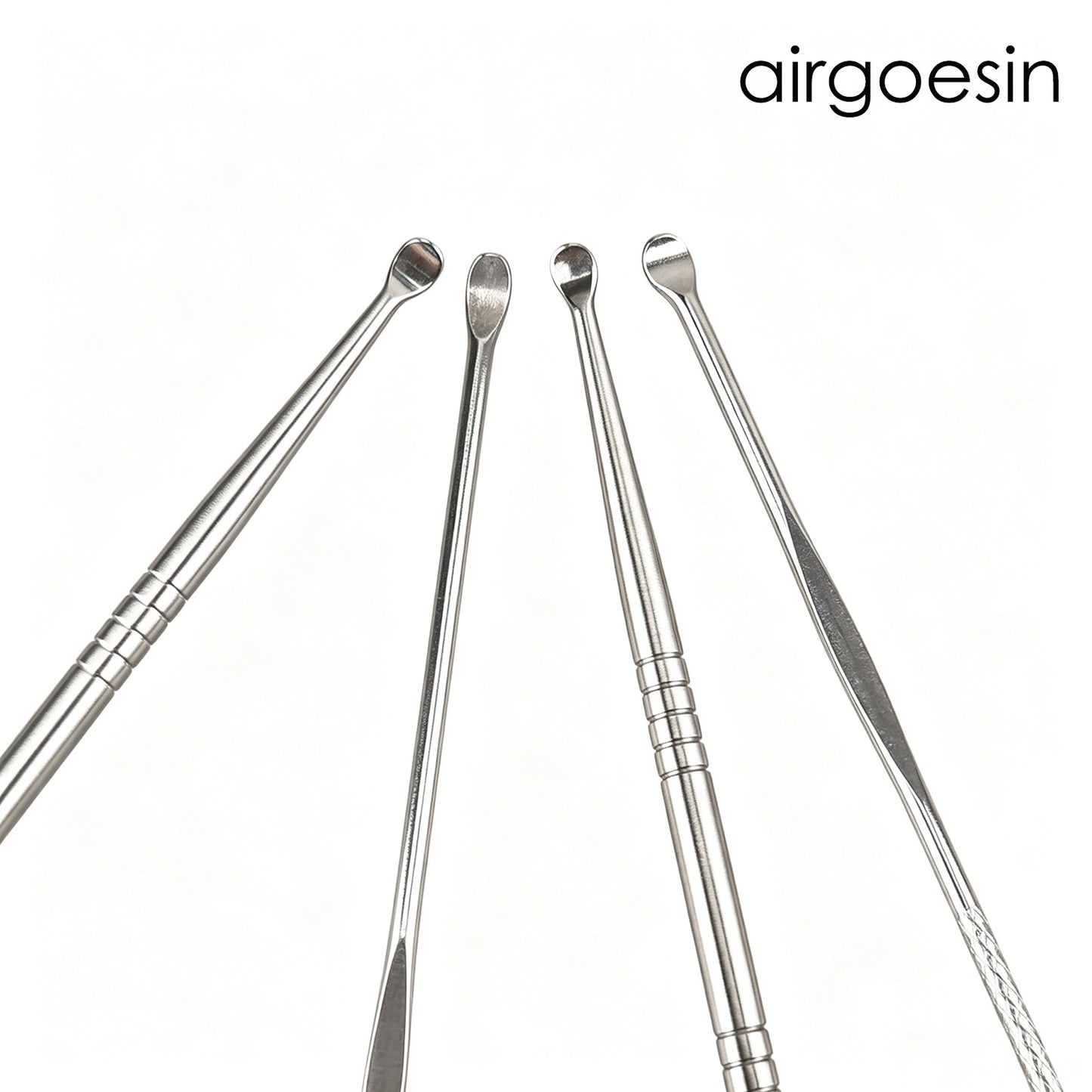 Airgoesin Stainless Steel Ear Wax Removal Tool Set, 4 Pcs Multi-Size Dual End Ear Picks, Professional Ear Spoon Cleaner Kit for Household Adults & Kids Ear Care