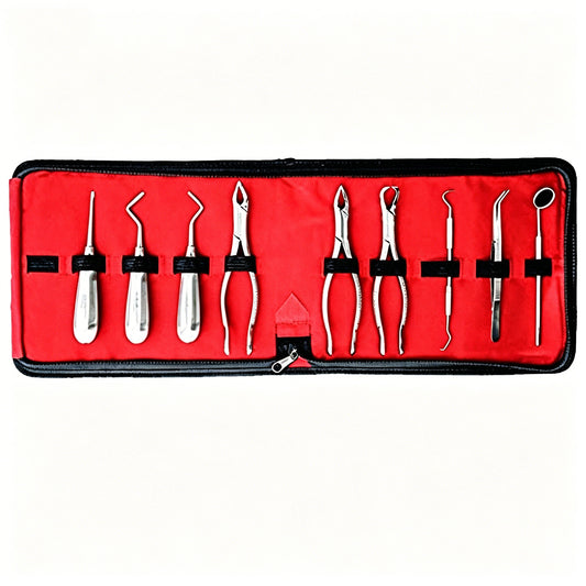 Airogesin 9 Pcs Basic Dental Surgery Extracting Forceps Elevators Set Kit - Stainless Steel Dental Surgical Instruments with CASE