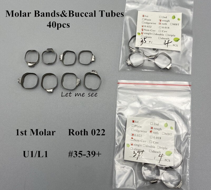 40pcs Dental Orthodontic 1st Molar Bands & Buccal Tubes Bracket Roth 022 #35-39+