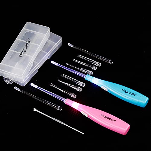 Airgoesin 2 Lighted Tonsil Stone Remove Tool, 10 Tips, Tonsillolith Pick + Case Oral Clean Longer Attachment
