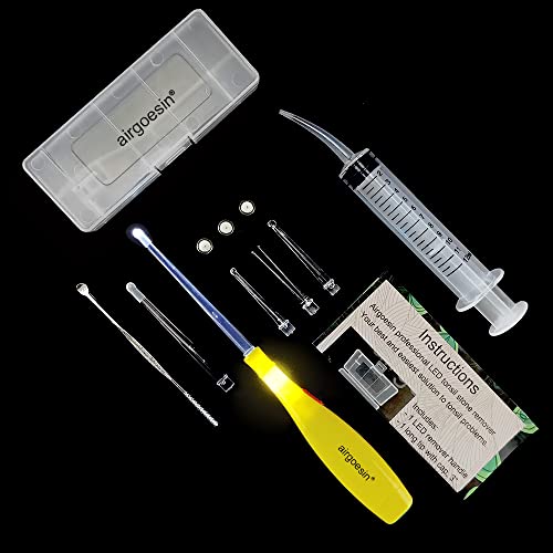 Airgoesin™ 2 Lighted Earwax Removal or Tonsil Stone Remover Tool, 10 Tips, Tonsillolith Pick Case + Irrigator Clean