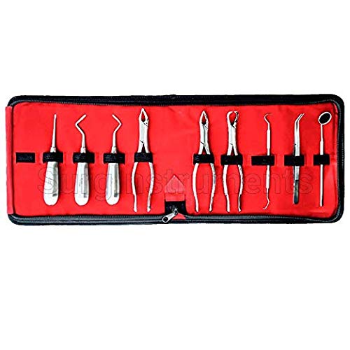 Airogesin 9 Pcs Basic Dental Surgery Extracting Forceps Elevators Set Kit - Stainless Steel Dental Surgical Instruments with CASE