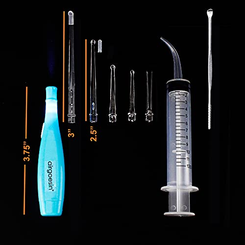 Airgoesin™ 2 Lighted Earwax Removal or Tonsil Stone Remover Tool, 10 Tips, Tonsillolith Pick Case + Irrigator Clean