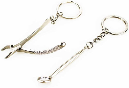 Airgoesin Key Ring Chain Tool Cute Mirror Forceps for Dental Dentist Promo Gift 2pcs