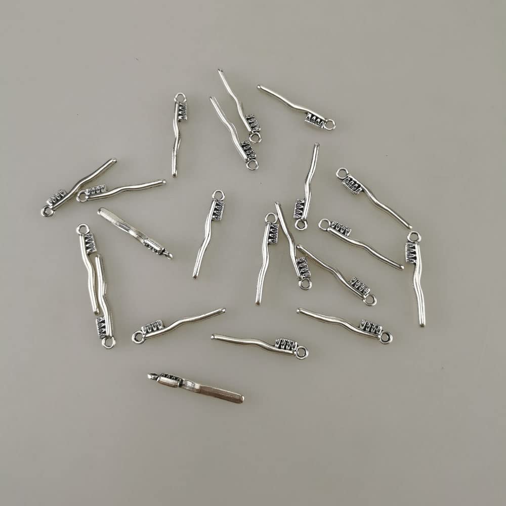 30pcs Mixed Vintage Tooth Charms Toothbrush Toothpaste for Jewelry Earrings Making Smooth Tibetan Silver Metal Charms Pendants DIY for Necklace Bracelet Crafting Gift (#1-Toothpaste)