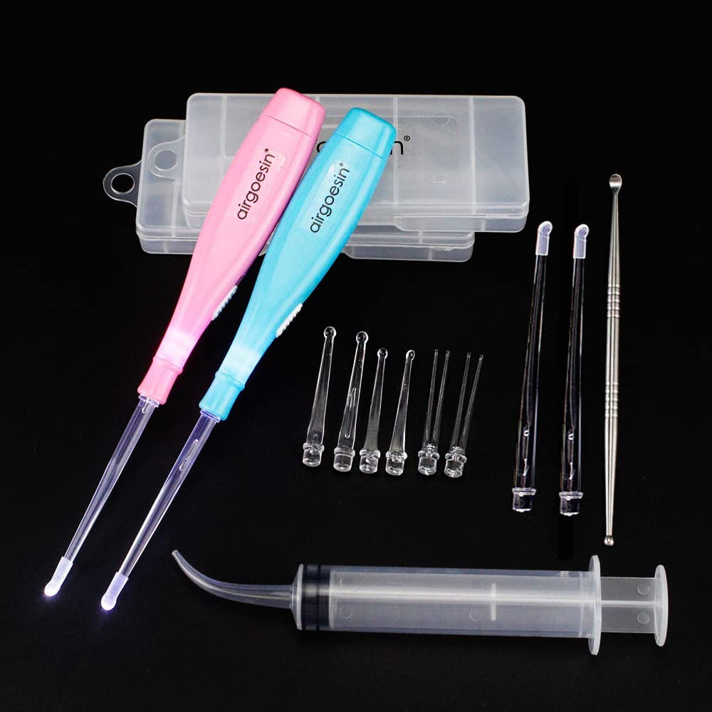 Airgoesin 2 Sets Flashlight Tonsil Stone Removing Tool, with Box + 1 Stainless Steel Tonsillolith Pick + 1 Irrigation Syringe