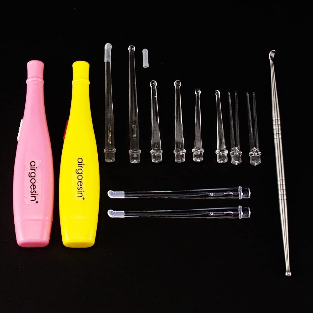 Airgoesin Improved 2 Sets Lighted Tonsil Stone Remove Tool, with Box + 1 Stainless Steel Tonsil Tonsillolith Pick Oral Clean