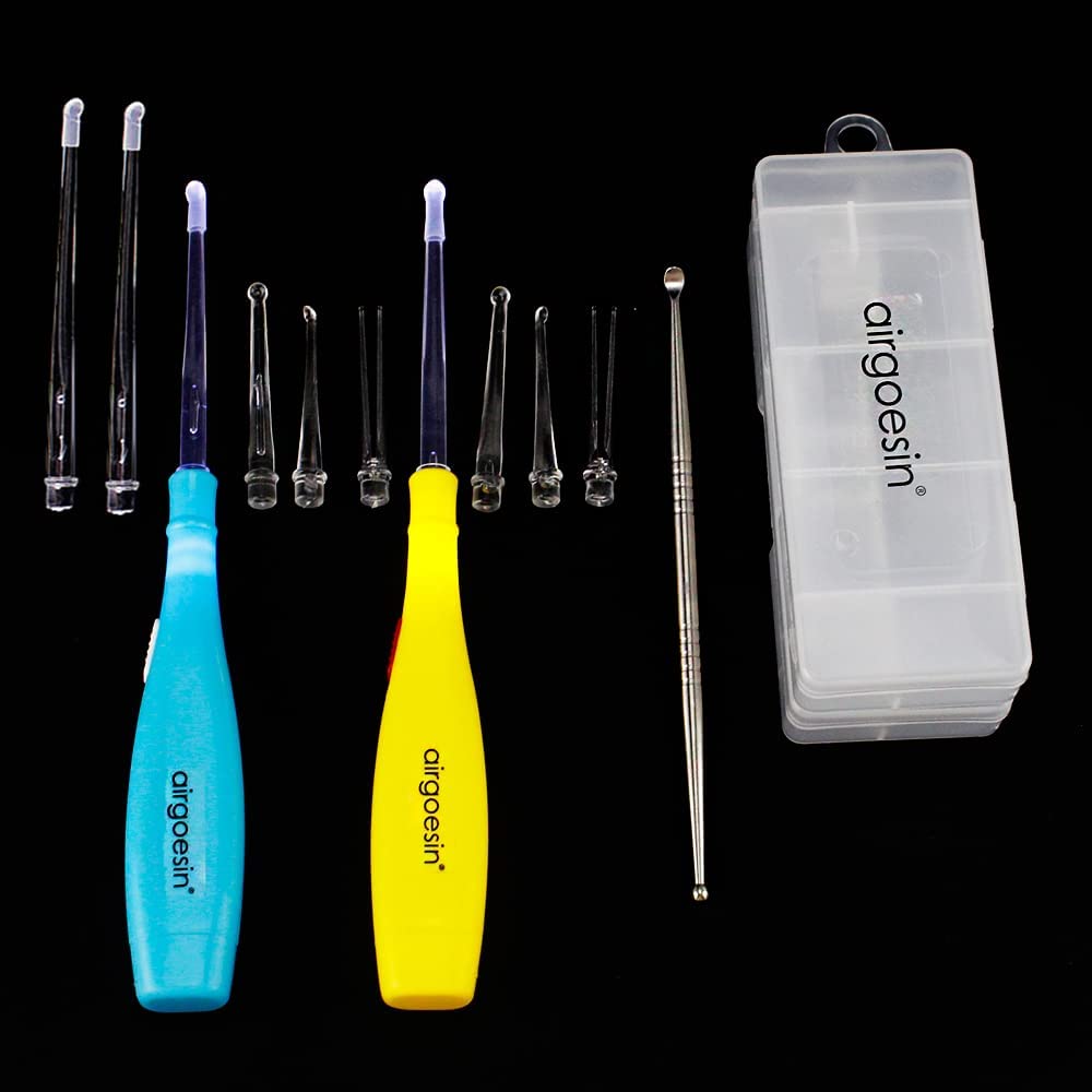 Airgoesin 2 Sets Lighted Tonsil Stone Removing Tool, with Case, 1 Stainless Steel Tonsil Tonsillolith Pick