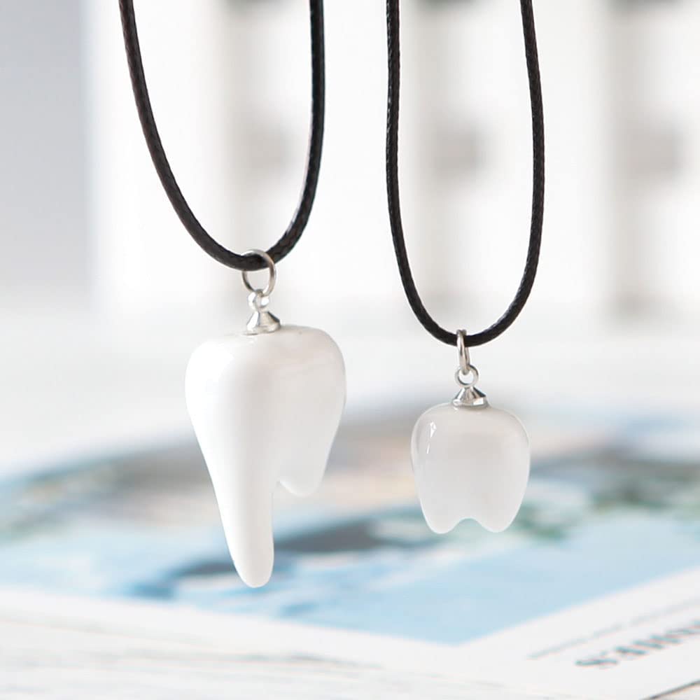 Airgoesin 10pcs Resin Tooth Shape Pendant Necklaces Black Waxed Cord Necklace Dental Office Gift