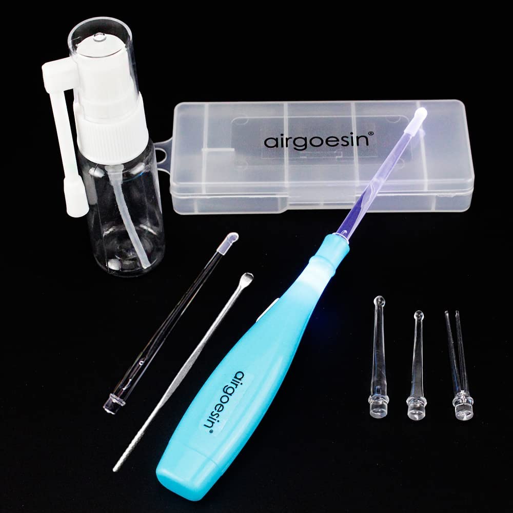 Airgoesin 6.75" Tonsil Stone Removing Tool Extract Throat Stones with LED Light Pick, 5 Tips + Mist Pumping Bottle Empty 20ml Oral Care Clean