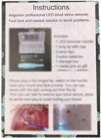 Airgoesin Longer Tips 2 Sets Tonsil Stone Remover Kit w/LED Tool, Irrigation Syringe & Stainless Tonsil Pick