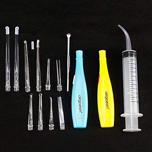 Airgoesin™ 2 Lighted Earwax Removal or Tonsil Stone Remover Tool, 10 Tips, Tonsillolith Pick Case + Irrigator Clean