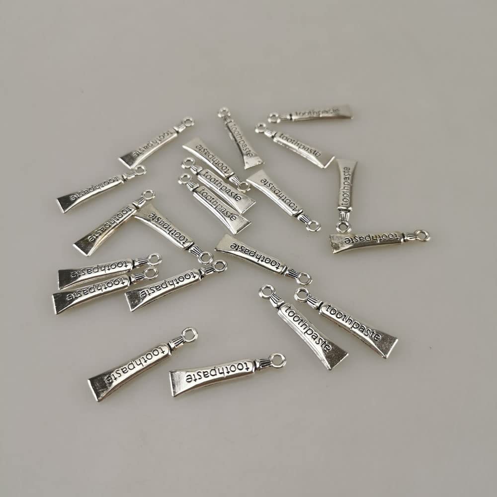 30pcs Mixed Vintage Tooth Charms Toothbrush Toothpaste for Jewelry Earrings Making Smooth Tibetan Silver Metal Charms Pendants DIY for Necklace Bracelet Crafting Gift (#1-Toothpaste)