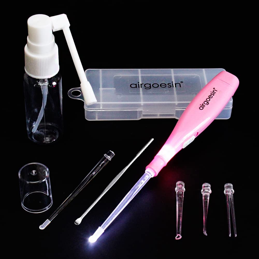 Airgoesin 6.75" Tonsil Stone Removing Tool Extract Throat Stones with LED Light Pick, 5 Tips + Mist Pumping Bottle Empty 20ml Oral Care Clean