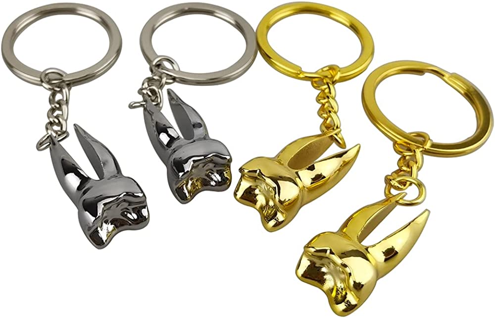 Airgoesin 4pcs Keychains Dental Molar Tooth Shaped Key Ring Dentist Dental Gift