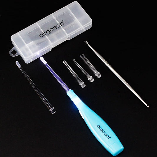 Airgoesin Flashlight Tonsil Stone Remove Tool, Longer Tip Tonsillolith Remover Case + 1 Stainless Steel Tonsil Tool Pick Throat Care