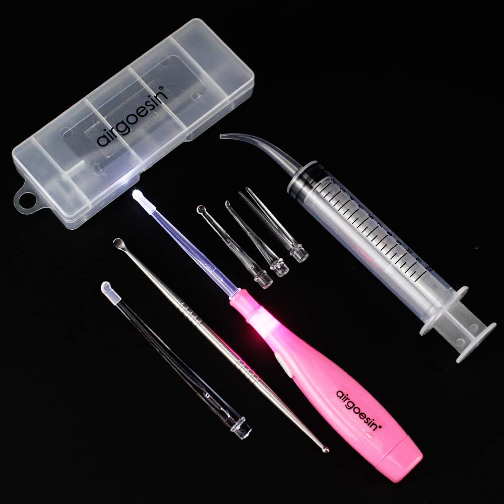 Airgoesin Professional Tonsil Stone Remover Tool Flashlight, 5 Tips + 1 Stainless Steel Tonsillolith Pick + 1 Irrigation Syringe Oral Clean Fresh Breath Rinse