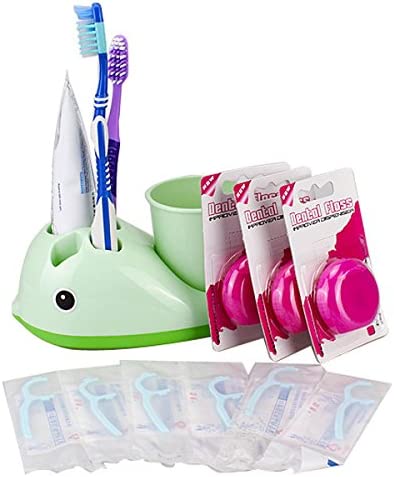 Toothbrush Toothpaste Holder Stand Cup+3 Dental Oral Floss + 6 Holders