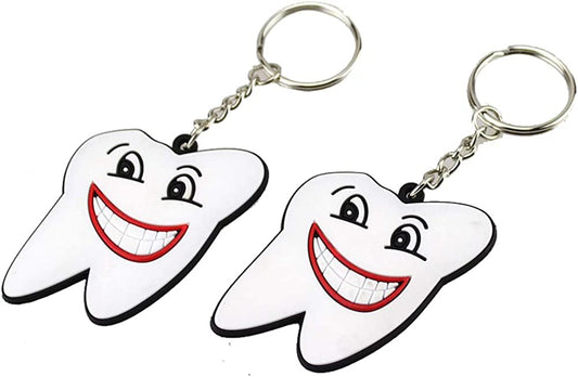 Airgoesin 30pcs Keychain Key Ring Hang Rubber Tooth Smile Shape Dental Clinic Gift Christmas Holiday Charms for Kids Birthday Party Favors & School Carnival Prizes