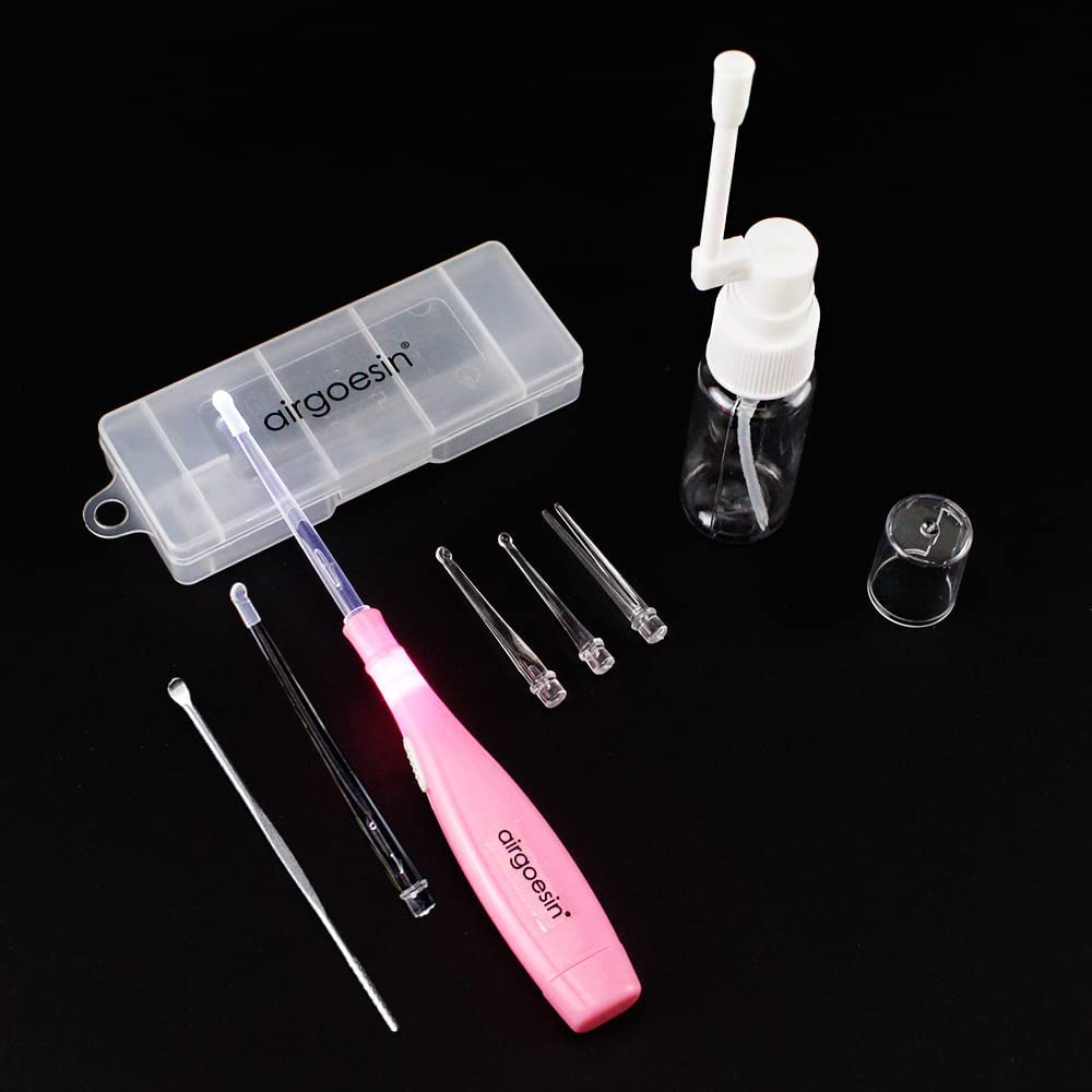 Airgoesin 6.75" Tonsil Stone Removing Tool Extract Throat Stones with LED Light Pick, 5 Tips + Mist Pumping Bottle Empty 20ml Oral Care Clean