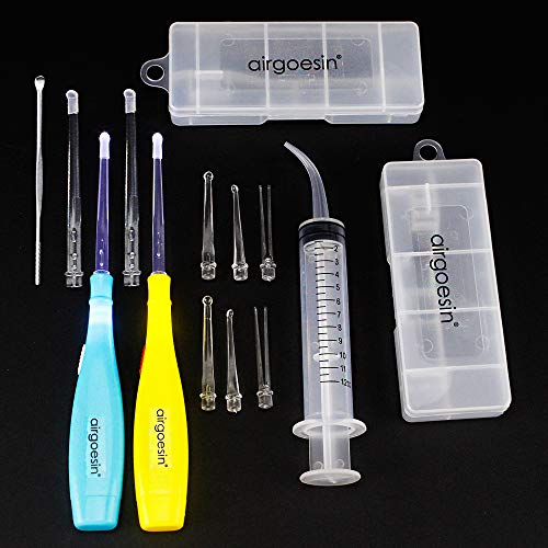 Airgoesin™ 2 Lighted Earwax Removal or Tonsil Stone Remover Tool, 10 Tips, Tonsillolith Pick Case + Irrigator Clean