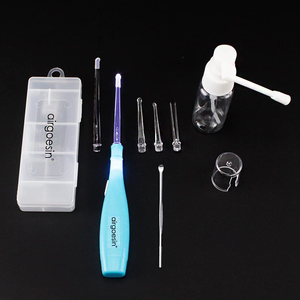 Airgoesin 6.75" Tonsil Stone Removing Tool Extract Throat Stones with LED Light Pick, 5 Tips + Mist Pumping Bottle Empty 20ml Oral Care Clean