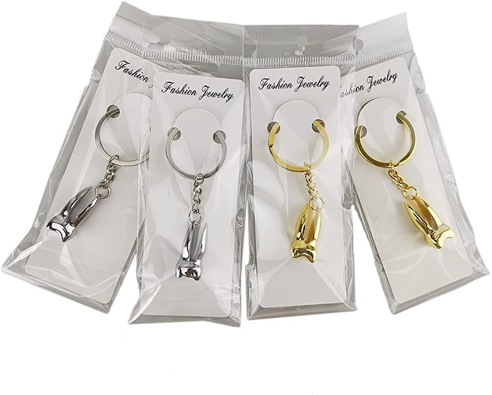 Airgoesin 4pcs Keychains Dental Molar Tooth Shaped Key Ring Dentist Dental Gift