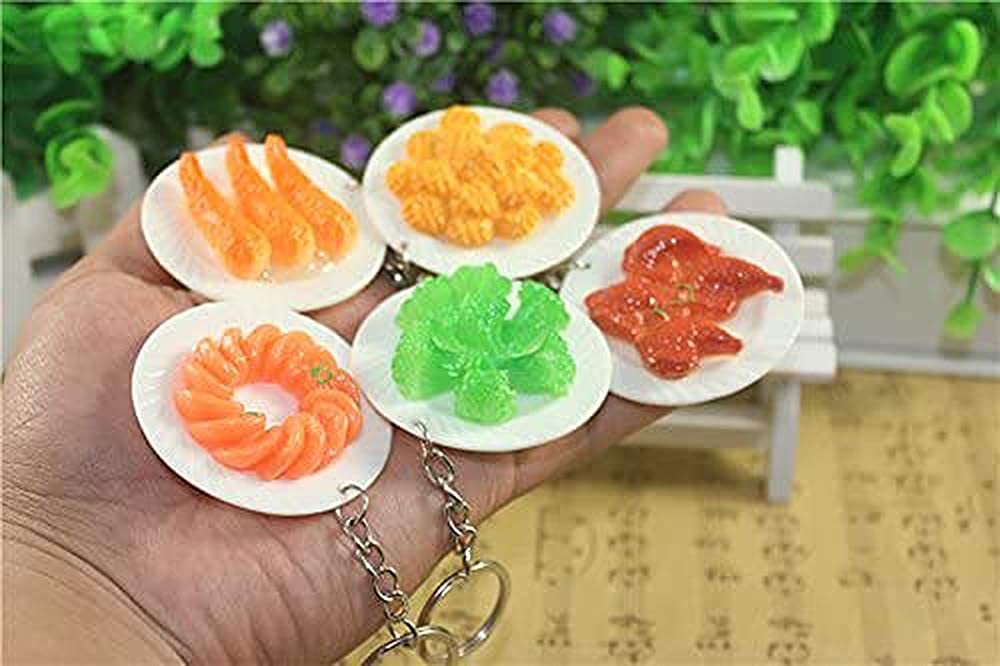 Airgoesin 20pcs Keychain Key Ring Hang Food Dish Plate Shape Cute Shop Promo Gift Charms