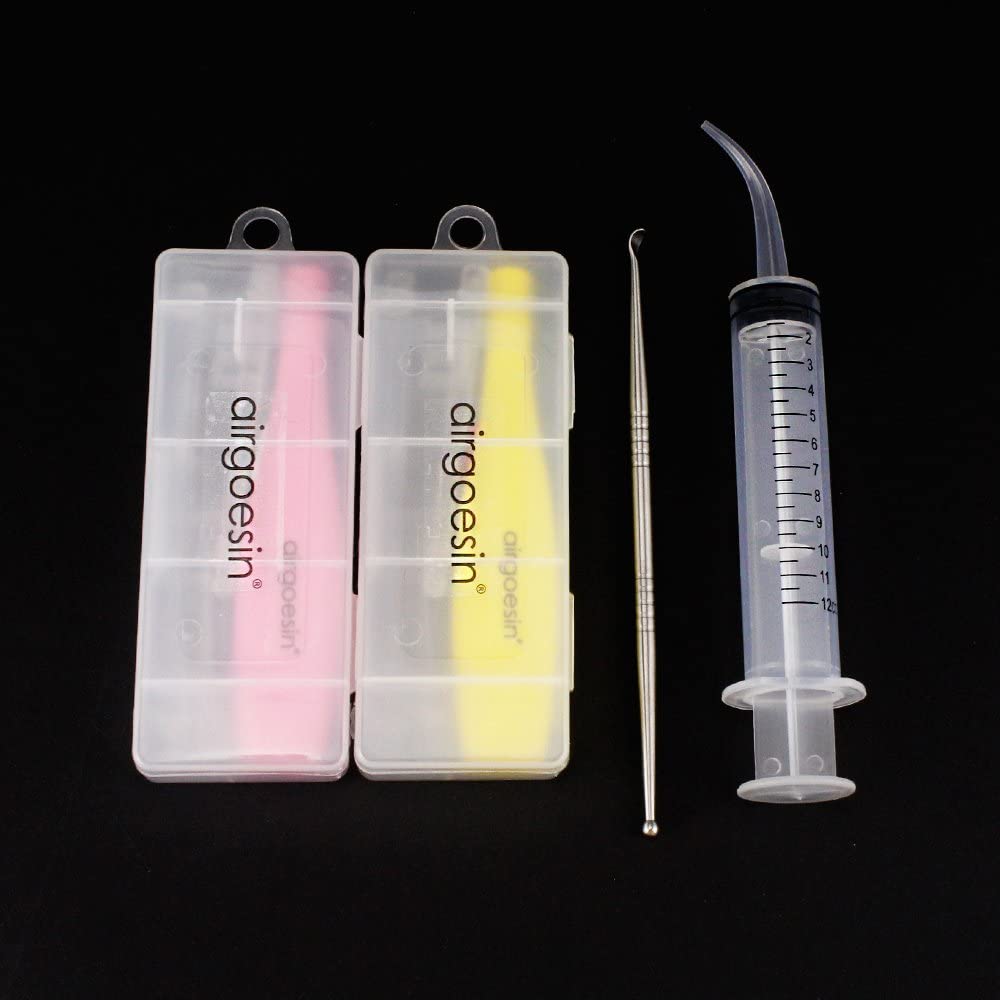 Airgoesin Longer Tips 2 Sets Tonsil Stone Remover Kit w/LED Tool, Irrigation Syringe & Stainless Tonsil Pick