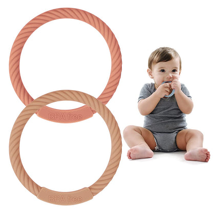 Baby Teething Rings,Baby teether Toys, Soft Silicone Teether Bracelets for 3+Month Babies,Wearable as Mom Bracelets ,Baby chew Toys,BPA Free ,4 Pack (Ether+Sage+Muted+Apricot)