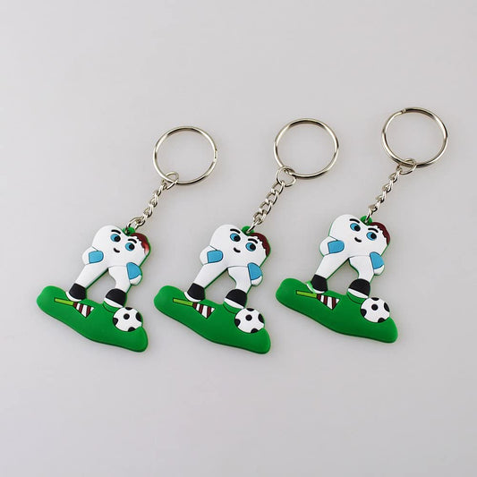 Airgoesin 6pcs Football Soccer Tooth Dental Dentist Rubber Keychains Promo Great Gift Charms Prizes Favors