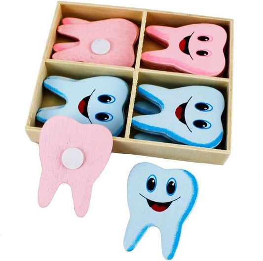 airgoesin 16pcs Wooden Tooth Fridge Window Wall Sticker Dental Clinic Office Gift Cute