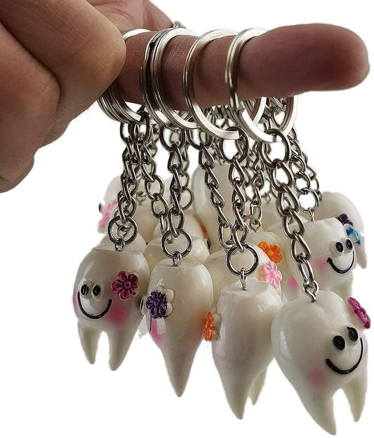 Airgoesin 20pcs Keychain Key Ring Hang Tooth Shape Cute Promo Dental Gift