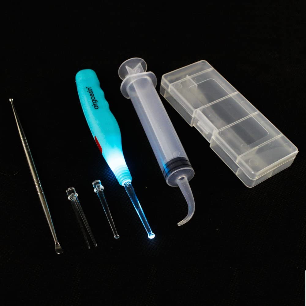 Airgoesin Tonsil Stone Remover Pick with LED Light Non-Slip Handle + Irrigation Syringe + Premium Tool, Pack of 3 Tools