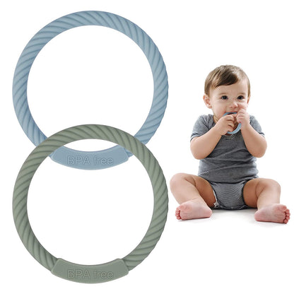Baby Teething Rings,Baby teether Toys, Soft Silicone Teether Bracelets for 3+Month Babies,Wearable as Mom Bracelets ,Baby chew Toys,BPA Free ,4 Pack (Ether+Sage+Muted+Apricot)