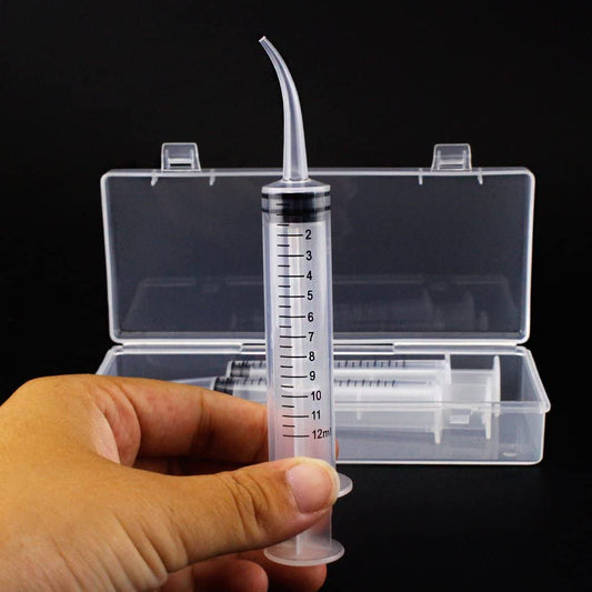 Airgoesin Graduated Dental Irrigation Syringe Oral Irrigator with Curved Tips for Crowns, Bridges, Tonsil Stone, Socket Cavity 12ml Measue and Fill with Box