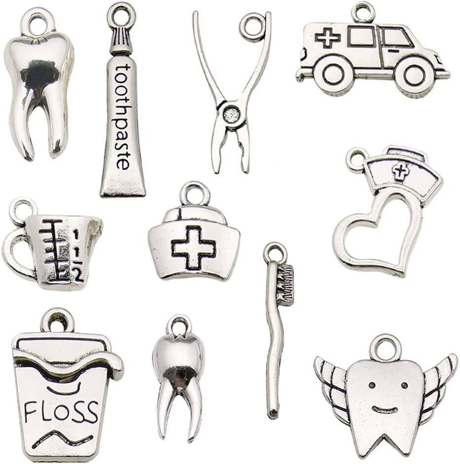 30pcs Mixed Vintage Tooth Charms Toothbrush Toothpaste for Jewelry Earrings Making Smooth Tibetan Silver Metal Charms Pendants DIY for Necklace Bracelet Crafting Gift (#1-Toothpaste)