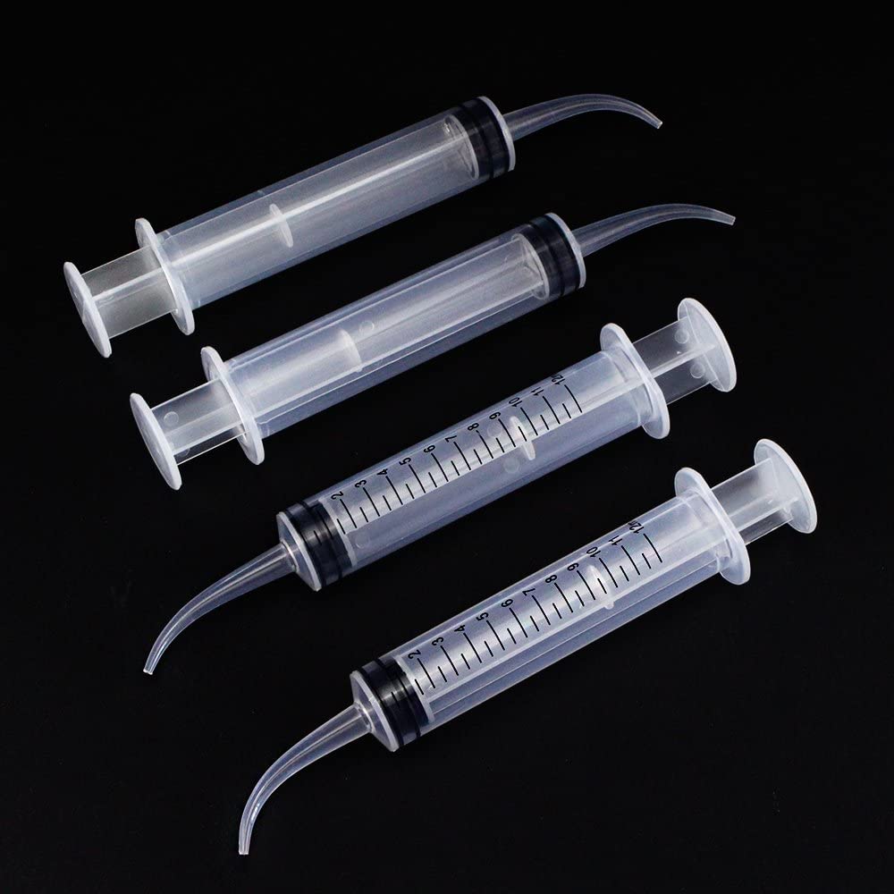 Airgoesin Graduated Dental Irrigation Syringe Oral Irrigator with Curved Tips for Crowns, Bridges, Tonsil Stone, Socket Cavity 12ml Measue and Fill with Box (4 Syringes)