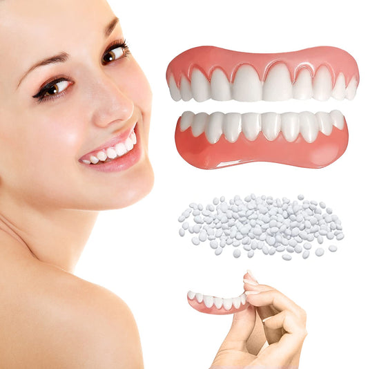 Artificial Teeth, Cosmetic Denture Veneers for Upper and Lower Jaw, Natural Shade Fake Veneer for Temporary Fix Confident Smile - 2 PCS