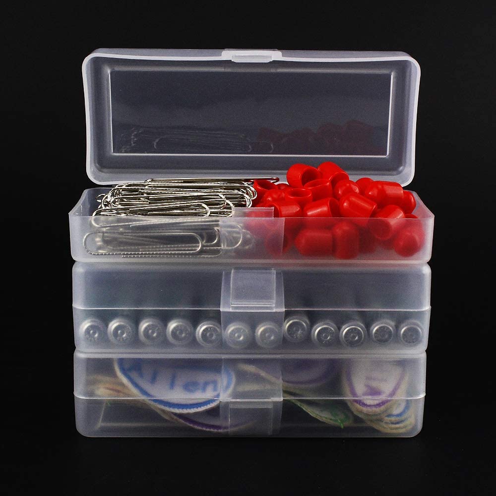 Airgoesin 4pcs Small Storage Box Container Desktop Organizer with Lid for Keeping Small Parts, Coints, Screws, Bead, Pencils, Q-Tip, Ornaments, Pills, Herbs, Jewelry Findings (2pcs L + 2pcs S)