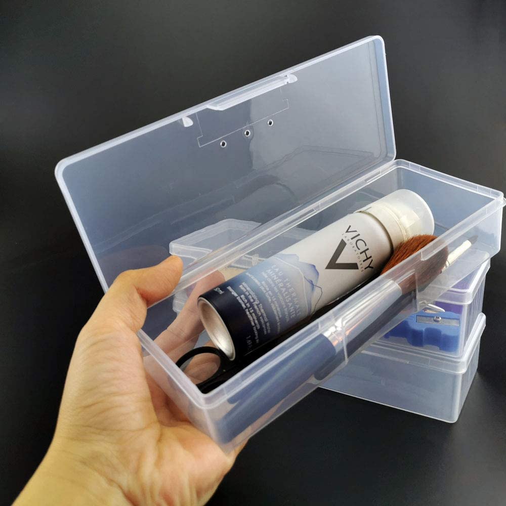 Airgoesin Small Clear Storage Box Container Desktop Organizer with Lid, 4.9 in x 2 in x 1.3 in for Keeping Small Parts, Coints, Screws, Q-Tip, Flossers, Ornaments, 3pcs/pk