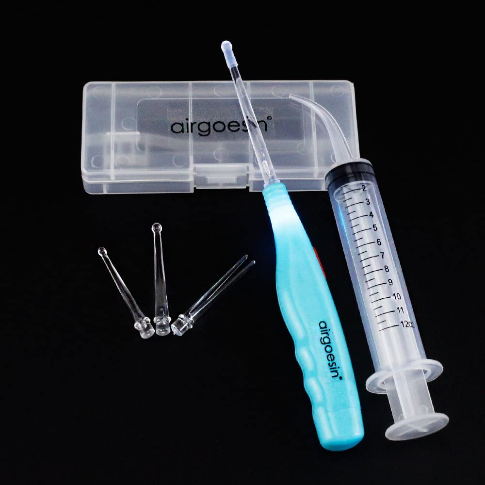 Airgoesin Professional Tonsil Stone Remover Pick Lighted Non-Slip Handle 4 Attachments + Irrigation Syringe